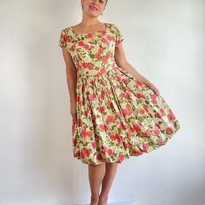 50’s Real Vintage Floral Print Dress Pin Up - Size M